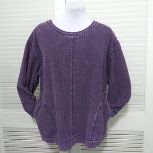 J. Jill Purple Wide Wale Corduroy Pop Over Top